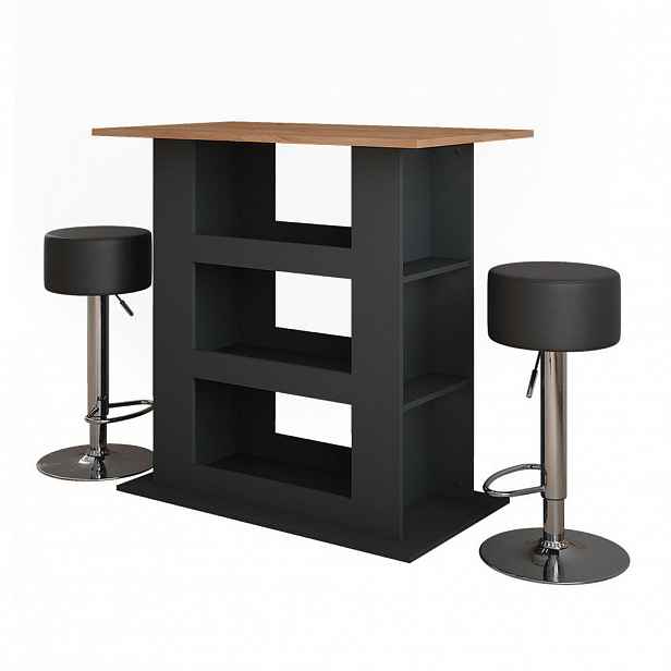 Vicco STOJACÍ BAROVÝ STŮL SE ŽIDLEMI Repose Zlatý dub power/antracit 110 x 65 cm se 2 barovými stoličkami