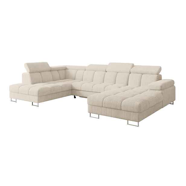 ALTDECOR SEDACÍ SOUPRAVA s funkcí spaní a úložným prostorem, otoman vlevo COMA U 345x203x79 béžová manšestr