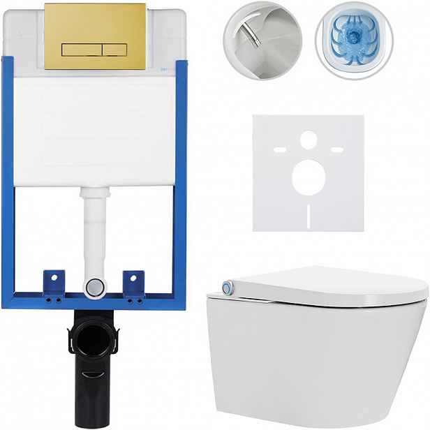 Kompletní WC set Profi/Cronus Standard - bílá lesklá - WC tlačítko Slim/Zlatá - pro zazdění - 59,3x38,4 cm