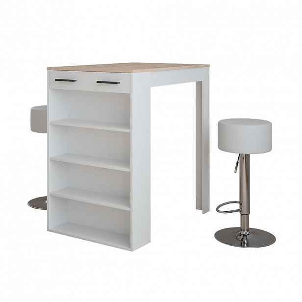 Vicco STOJACÍ BAROVÝ STŮL SE ŽIDLEMI Repose Bílá/Sonoma 67 x 100 cm se 2 barovými stoličkami