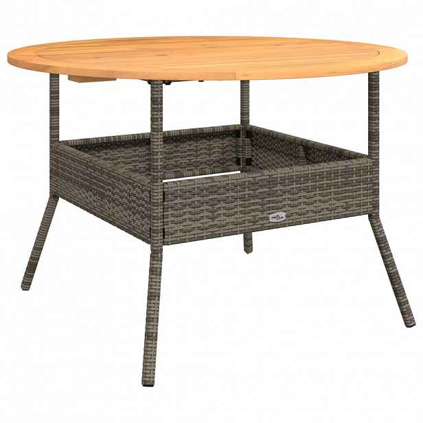 vidaXL Zahradní stůl s akáciovou deskou šedý Ø 110 x 71 cm polyratan