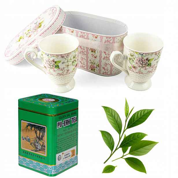 Dárková sada – 2 porcelánové hrnky čaj Pu-Erh
