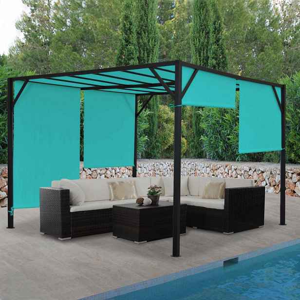 Pergola se stahovací střechou Dekorhome Tyrkysová