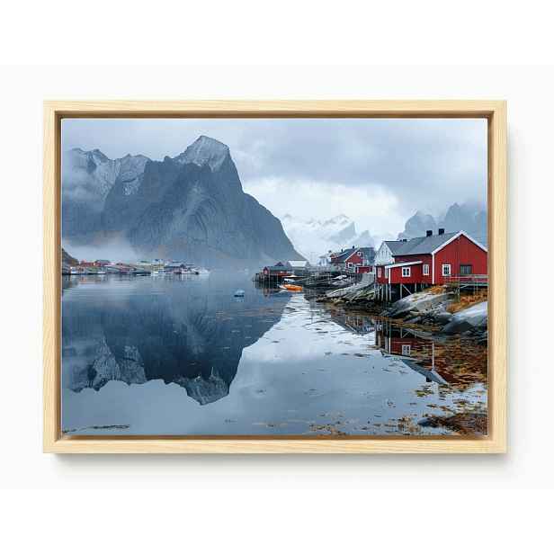 Obraz Rám Americký Box Norsko Lofoty Červené Domky Fiord Rorbu 80x60