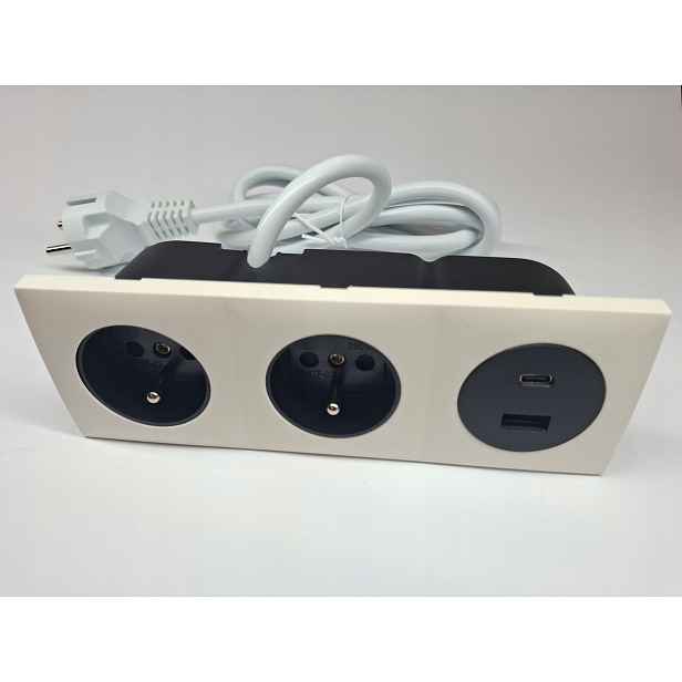 Zasouvací zásuvka trojitá 2 x 230 V 2 Usb nábytkový port ecru