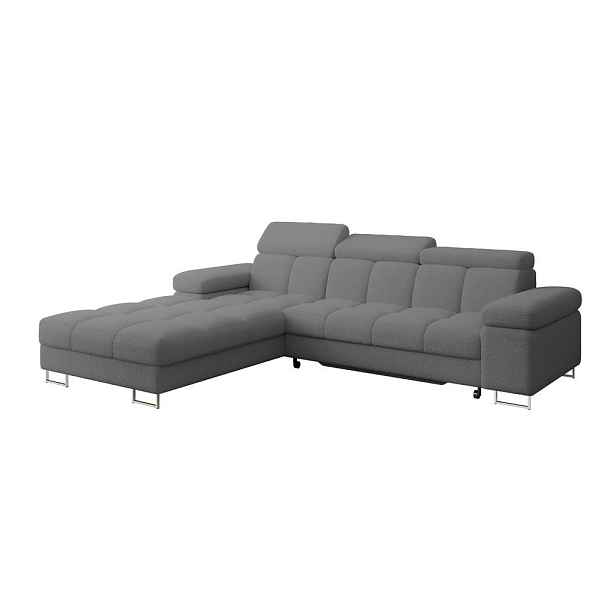 ALTDECOR ROHOVÁ SEDAČKA s funkcí spaní, otoman vlevo COMA L 271x203x79 šedá buklé