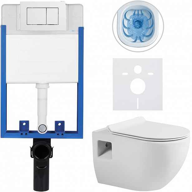 Kompletní WC set Profi/Dure - bílá lesklá - WC tlačítko Classic/Bílá - pro zazdění - 51x35 cm