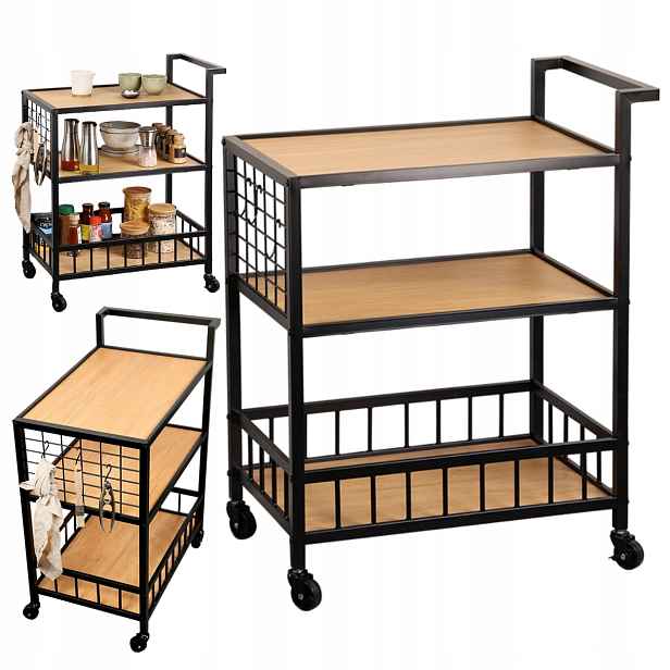 Kuchyňský pomocný vozík na kolečkách 3 úrovně Loft 60x38x79 cm do koupelny