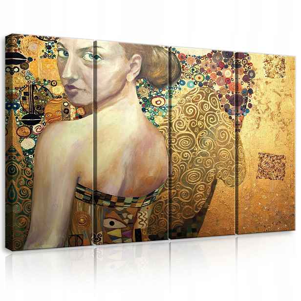Obraz 120x80 modulární portrét ženy zlatý ornament Klimt moderní