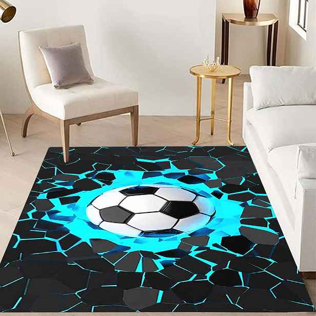 TEMU [Produkt] 3D koberce s fotbalovým designem, vhodný do obývacího pokoje, chodby, kanceláře, hřejivý a stylový, velká velikost