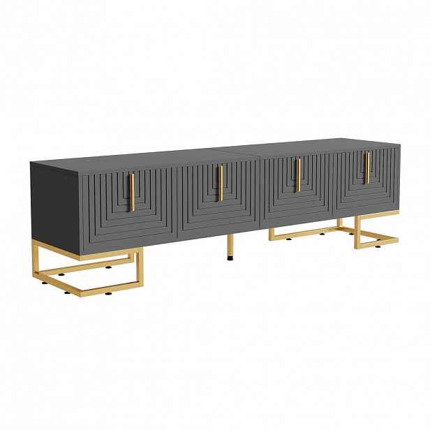 Urban Meuble TV STOLEK šedý a zlatý 170 cm s geometrickou texturou a 4 dvířky