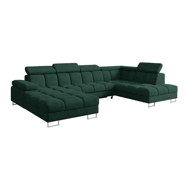ALTDECOR SEDACÍ SOUPRAVA s funkcí spaní a úložným prostorem, otoman vpravo COMA U 345x203x79 zelená velur