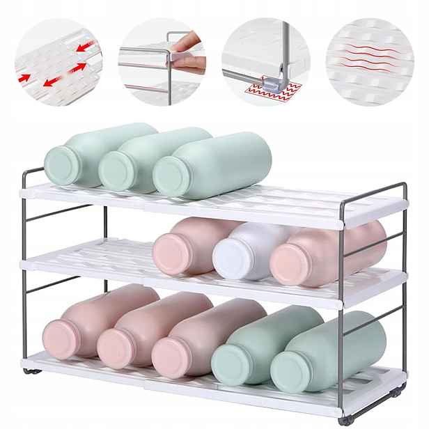 Bílý roztahovací organizér 26.5-42 cm na 15 lahví s texturovaným panelem