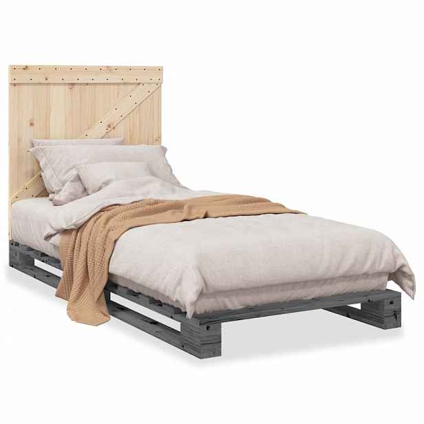 vidaXL Rám postele s čelem šedý 90 x 200 cm masivní borové dřevo