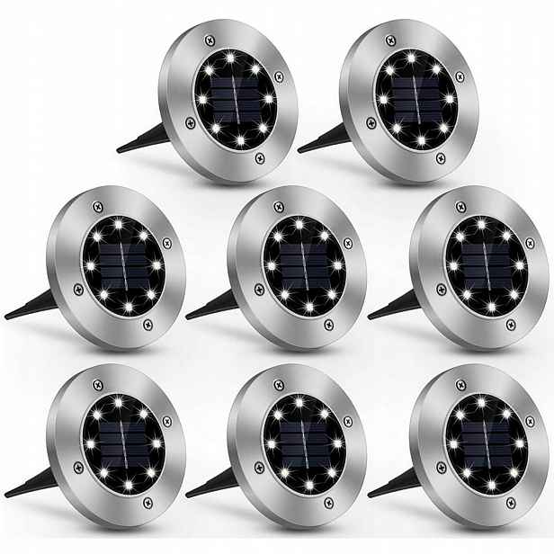 8 x Solární zahradní lampa Led, zemní nájezdová lampa