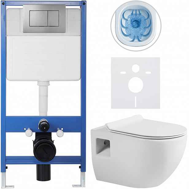 Kompletní WC set Profi/Dure - bílá lesklá - WC tlačítko Classic/Tmavě šedá - předstěnová instalace - 51x35 cm