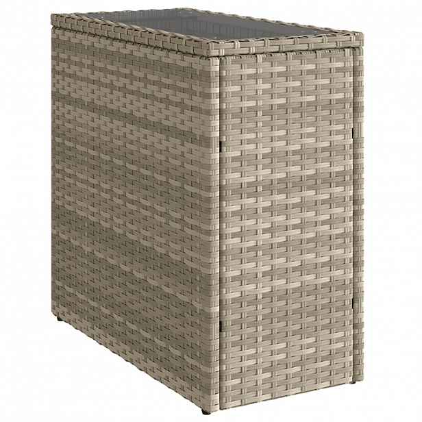 vidaXL Zahradní stolek se skleněnou deskou šedý 58x27,5x55cm polyratan