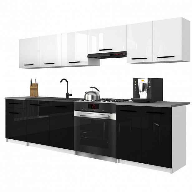B BELINI GROUP KUCHYŇSKÁ LINKA Italia 2 240 cm, s pracovními deskami, Bílo-černá lesklá
