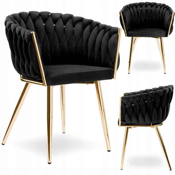 Černá sametová židle Cofton Gold Velvet s proplétaným designem