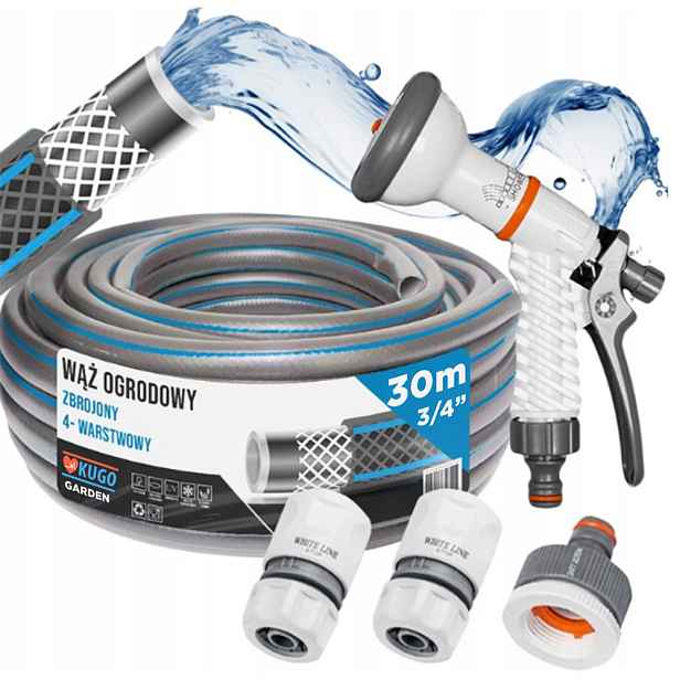 Hadice 3/4" 30 m 4 Vrstvy Pistole Spojky Set Bradas