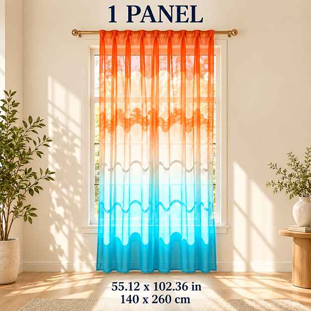 TEMU 1 Panel Oranžový A Modrý Gradient Průsvitná Závěs, Domácí Dekor