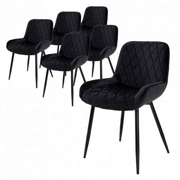ML-DESIGN JÍDELNÍ ŽIDLE, sada 6 ks, černý samet