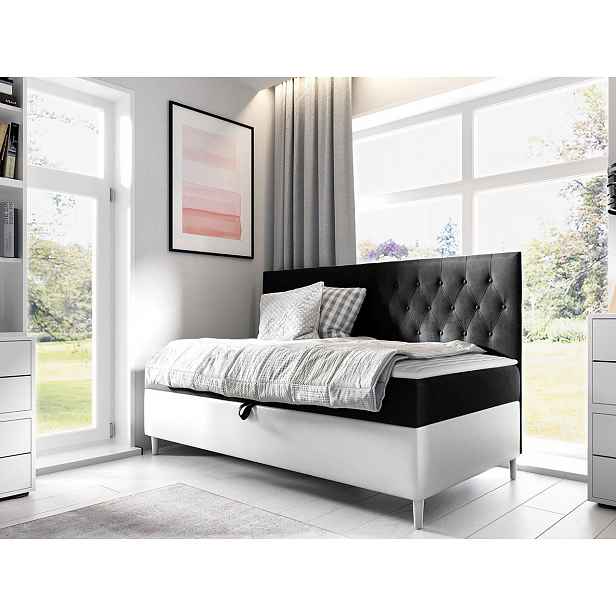 Boxspringová jednolůžková postel 100x200 PORFIRO 2 - bílá ekokůže / černá + topper ZDARMA