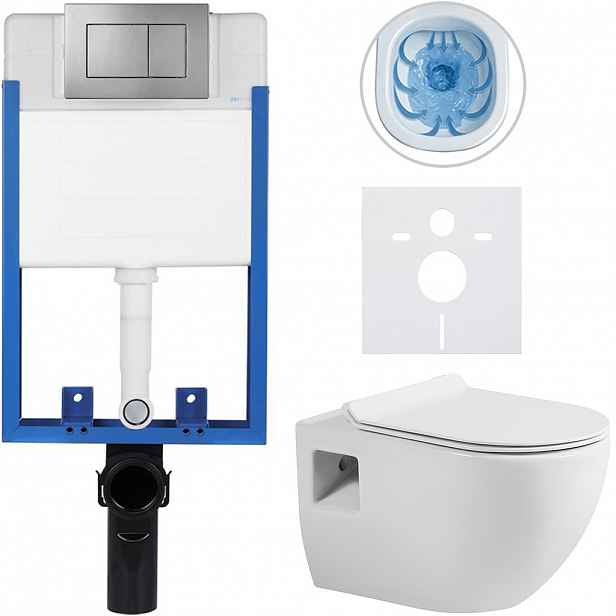 Kompletní WC set Profi/Dure - bílá lesklá - WC tlačítko Classic/Tmavě šedá - pro zazdění - 51x35 cm