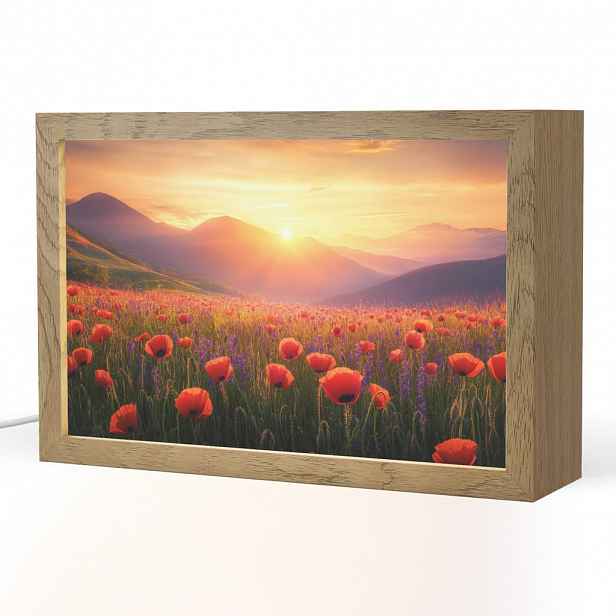 OnlyWow STOLNÍ LAMPA Krajina - Západ slunce - Květinové pole 30x20 cm