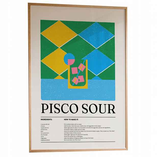 Plakát Pisco Sour A3 Obraz Drink Kuchyně Bar Rámeček Dřevěný 30x42 cm