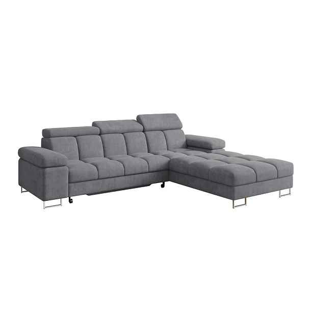 ALTDECOR ROHOVÁ SEDAČKA s funkcí spaní, otoman vpravo COMA L 271x203x79 šedá velur