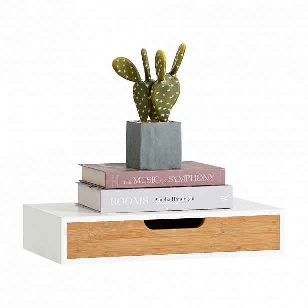 SoBuy POLIČKA SE ZÁSUVKOU Bílá 40x25x8cm Minimalistický