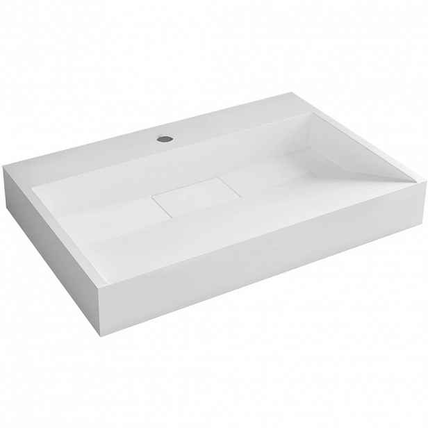 Umyvadlo z litého mramoru Vita - nástěnné i na desku - otvor pro baterii - bílá lesklá - 60x37 cm