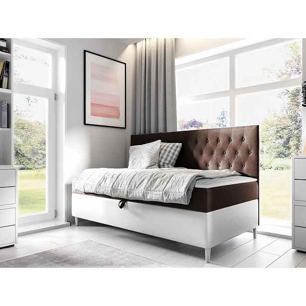 Boxspringová jednolůžková postel 100x200 PORFIRO 2 - bílá ekokůže / hnědá 1 + topper ZDARMA