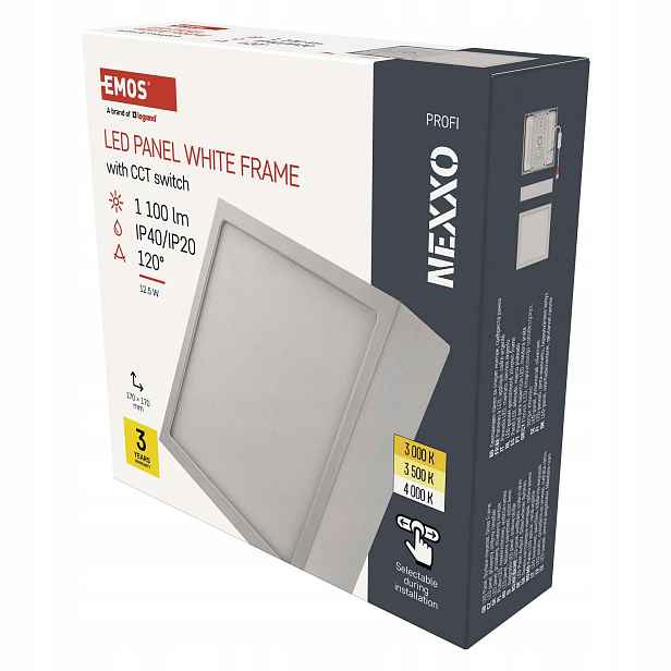 Emos Nexxo Led stropní svítidlo 12,5 W, 17×17 cm, 3000-4000 K