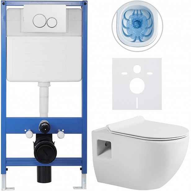 Kompletní WC set Profi/Dure - bílá lesklá - WC tlačítko Duo/Bílá - předstěnová instalace - 51x35 cm
