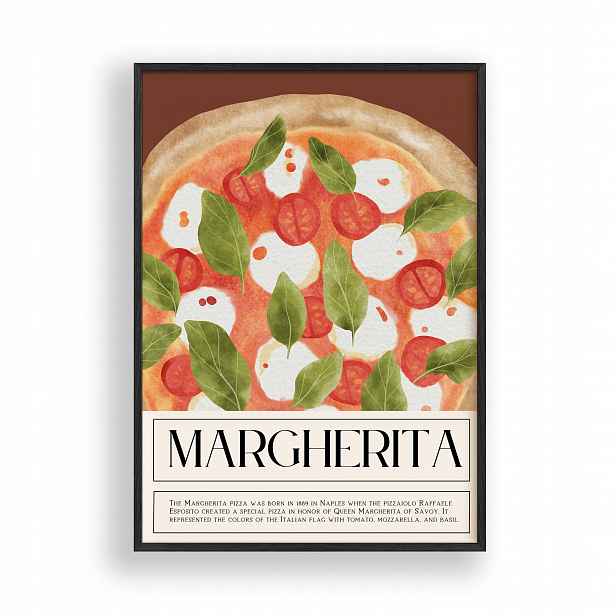 Obraz Pizza Margherita Plakát Rámeček Dřevěný Černý 30x42 cm