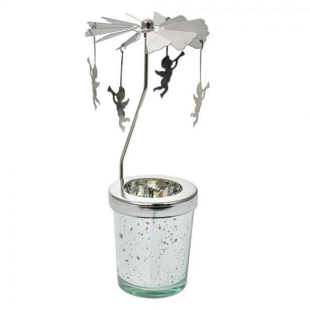 Stříbrný točící svícen na čajovku s andílky Ringi - Ø 8*17 cm Clayre & Eef