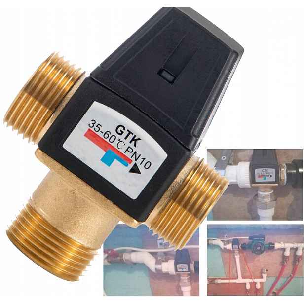 Termostatický Třícestný Směšovací Ventil 3/4" DN20 1.6 m3/h 35-60° C