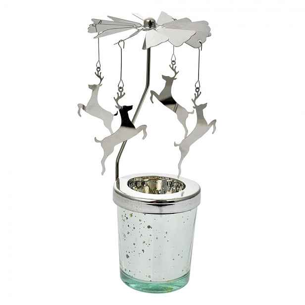 Stříbrný točící svícen na čajovku s jeleny Ringi - Ø 8*17 cm Clayre & Eef