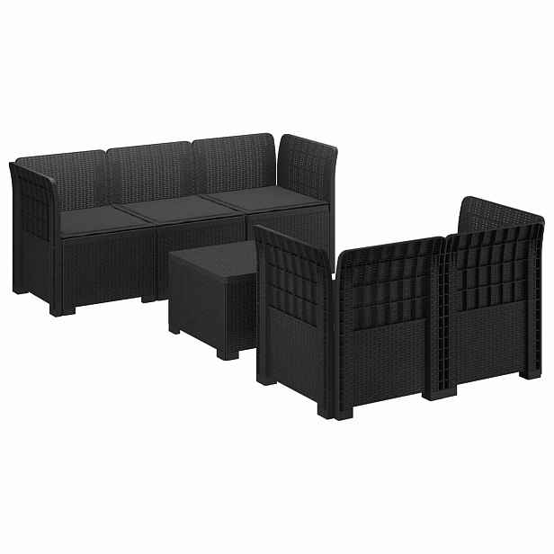 vidaXL 5-místné Zahradní Sofa s Polštáři ve Vzhledu Ratan PP
