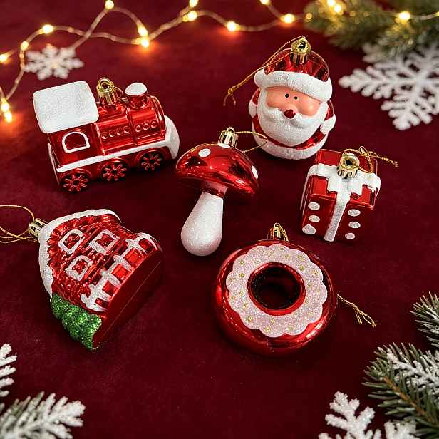 TEMU 6ks 6ks Malované závěsné ozdoby Domek a Santa Claus vhodné pro vánoční stromkové dekorace, novoroční párty dekorace s závěsnou krabičkou,