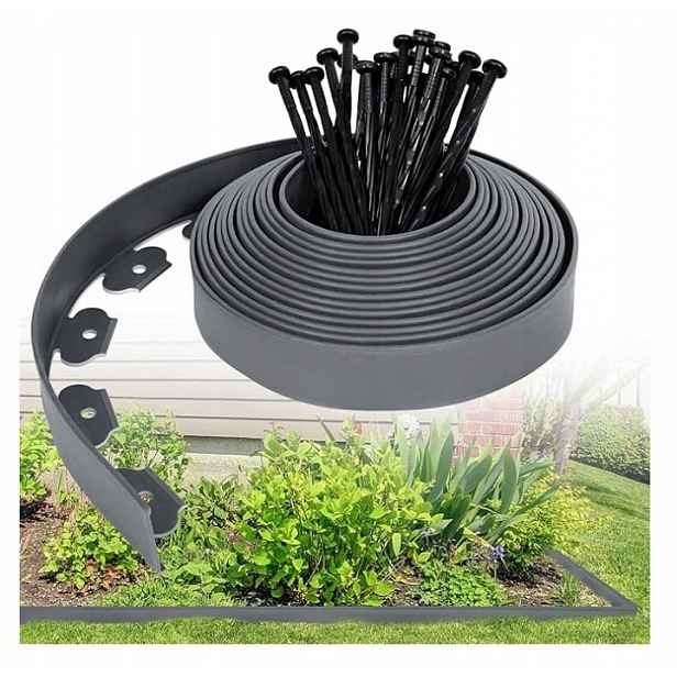 Zahradní lem plast 20 m x 5 cm šedý