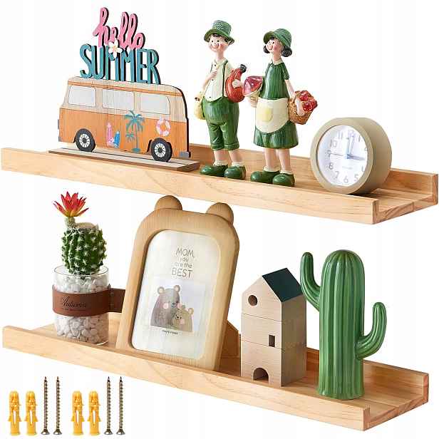 Závěsná Nástěnná Police Sada 2 Ks Do Obývacího Pokoje Na Knihy 60X12X4,5 CM