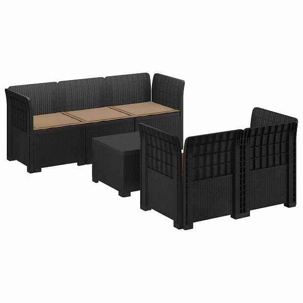 vidaXL 5-místné Zahradní Sofa s Polštáři ve Vzhledu Ratan PP