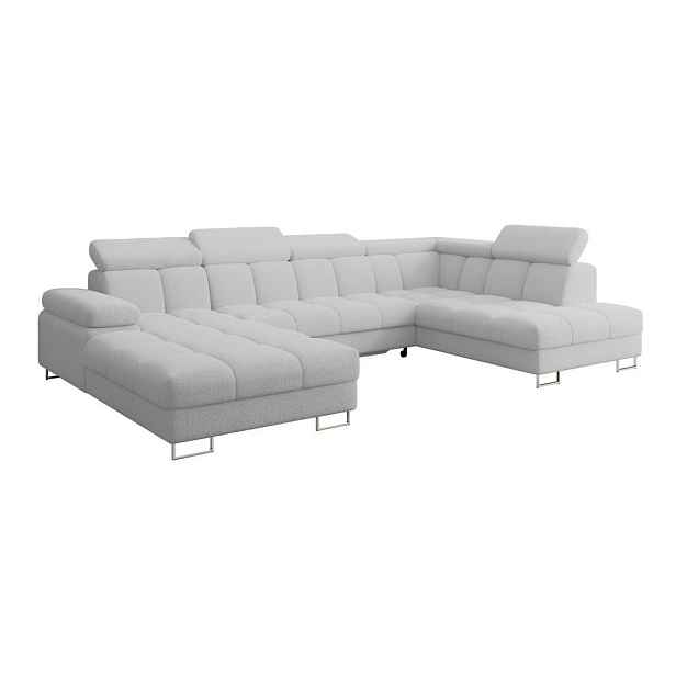 ALTDECOR SEDACÍ SOUPRAVA s funkcí spaní a úložným prostorem, otoman vpravo COMA U 345x203x79 světle šedá buklé