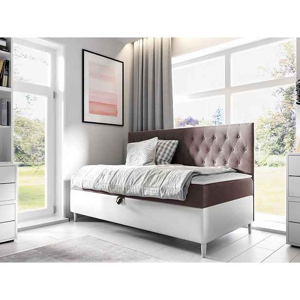 Boxspringová jednolůžková postel 100x200 PORFIRO 2 - bílá ekokůže / hnědá 2 + topper ZDARMA