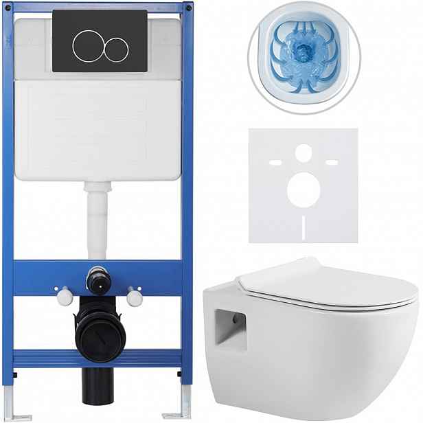 Kompletní WC set Profi/Dure - bílá lesklá - WC tlačítko Duo/Černá matná - předstěnová instalace - 51x35 cm