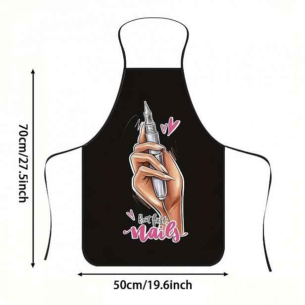 TEMU 1 ks Zástěra s potiskem nehtového umění, odolný polyesterový materiál, vhodná pro vaření, grilování, zahradničení, malování, manikúru, unisex,