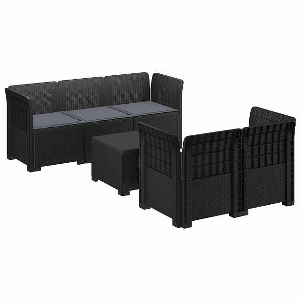 vidaXL 5-místné Zahradní Sofa s Polštáři ve Vzhledu Ratan PP
